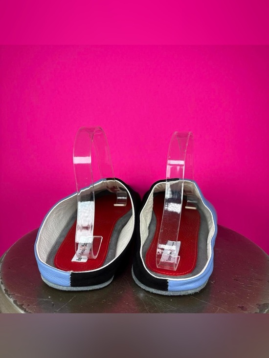 Razgulyaev Blagonravova Suprematism Blue Red Leather Black Suede Slipper EU 46